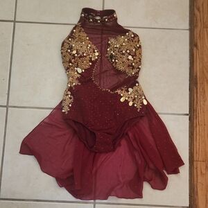 Elegant Burgundy Embellished Dance Costume